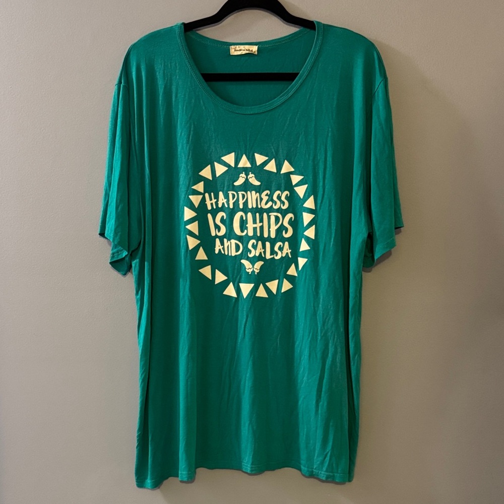 Vibrant Teal Graphic Tee - Happiness is Chips and Salsa
